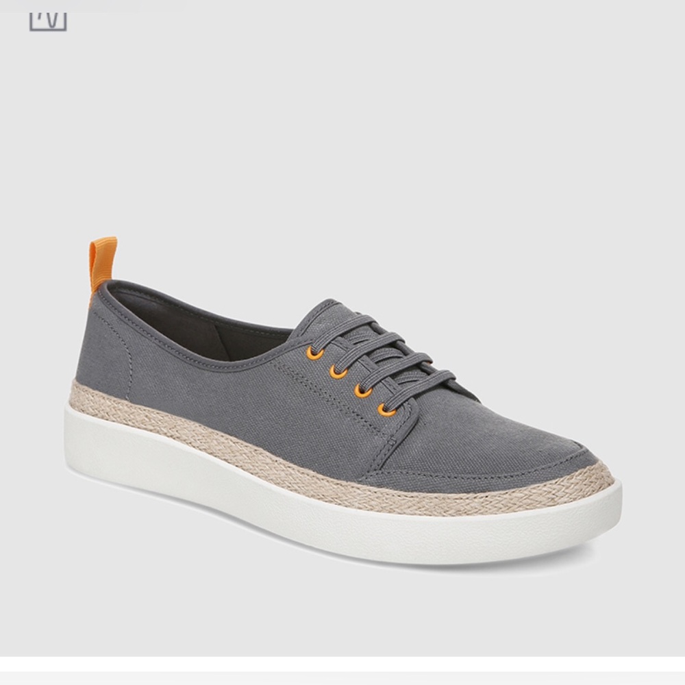 Vionic Gray Canvas Sneaker with Orange Accents